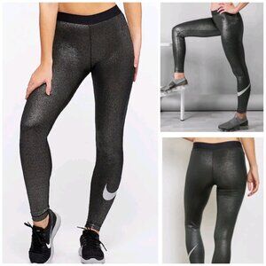 Nike Pro Cool Tights Sparkle Black Metallic Silver Size S